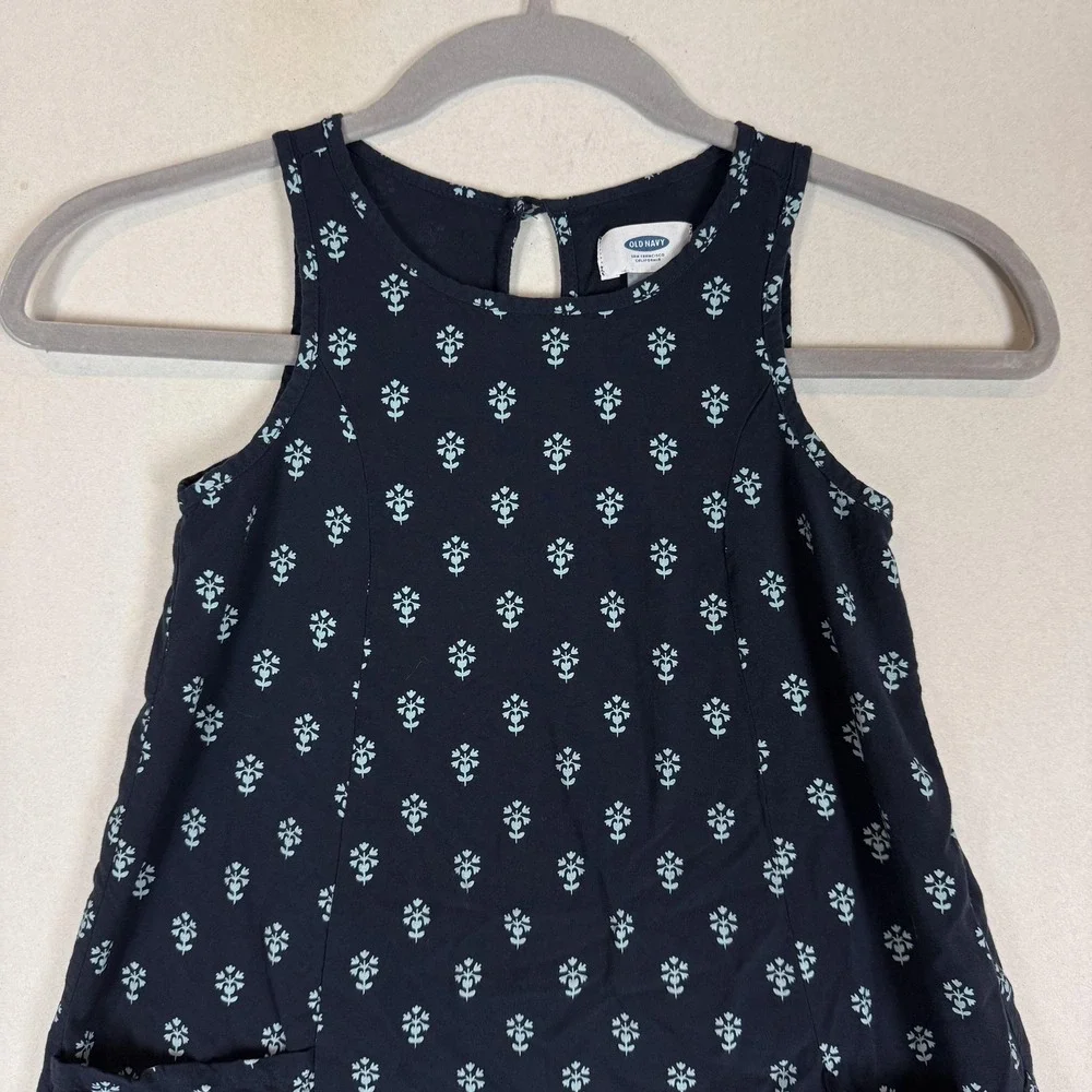 Old Navy Dress Girls 8 Blue Floral Hi Low Sleeveless Trapeze Swing Pockets